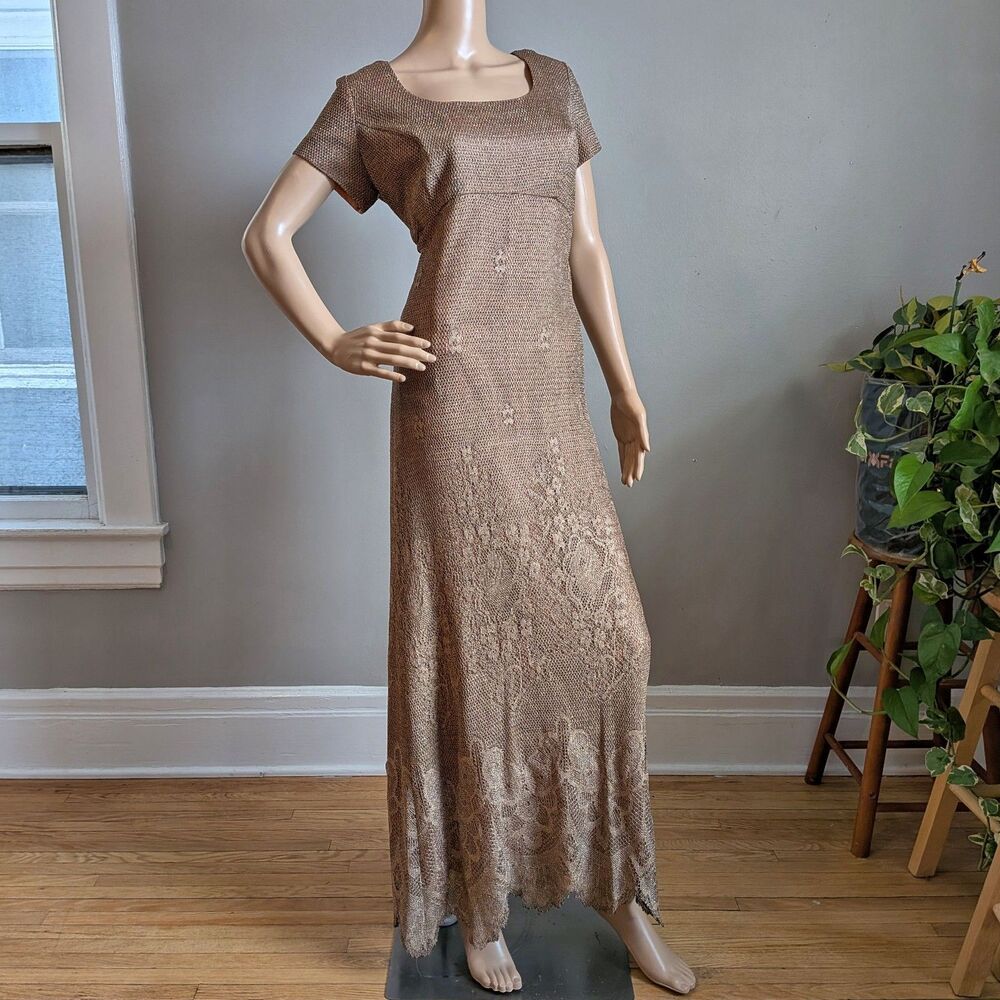 NWT Vintage 90s Dave & Johnny Tan Floral Crochet Dress Fairy Size 12